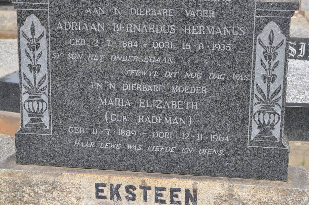 EKSTEEN Adriaan Bernadus Hermanus 1884-1935 &amp; Maria Elizabeth RADEMAN 1889-1964