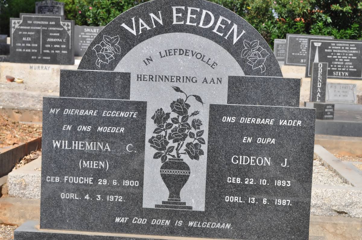 EEDEN Gideon J., van 1893-1987 &amp; Wilhemina C. FOUCHÉ 1900-1972