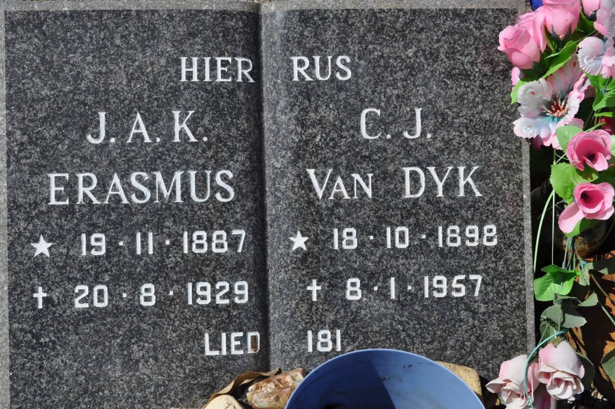 ERASMUS J.A.K. 1887-1929 :: VAN DYK C.J. 1898-1957