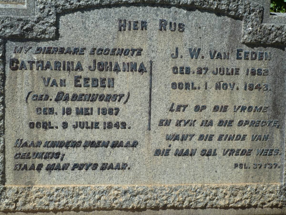 EEDEN J.W., van 1862-1943 &amp; Catharina Johanna BADENHORST 1867-1942