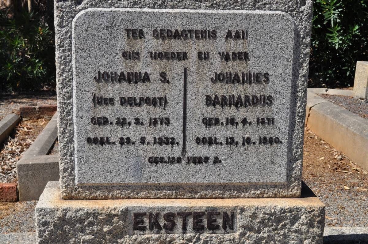 EKSTEEN Johannes Barnardus 1871-1960 &amp; Johanna S. DELPORT 1873-1932