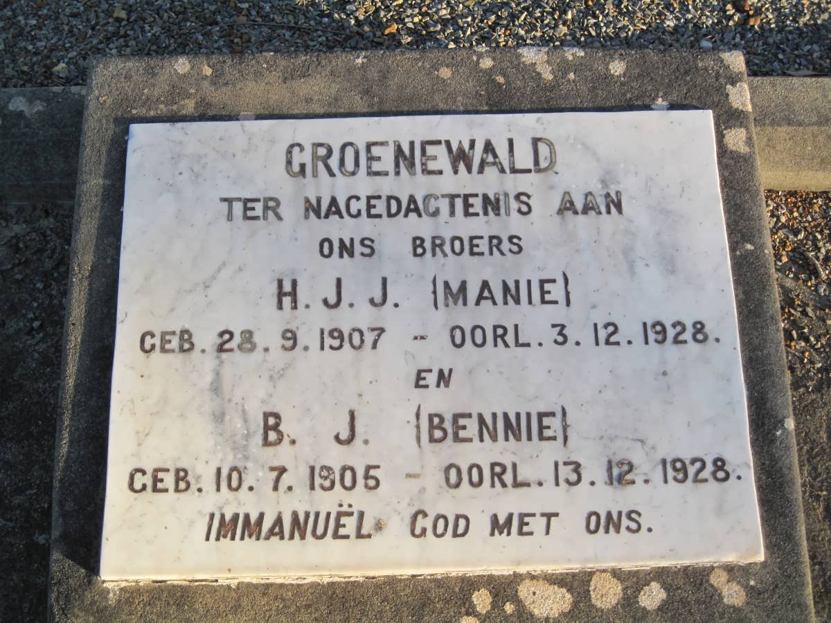 GROENEWALD H.J.J. 1907-1928 :: GROENEWALD  B.J. 1905-1928