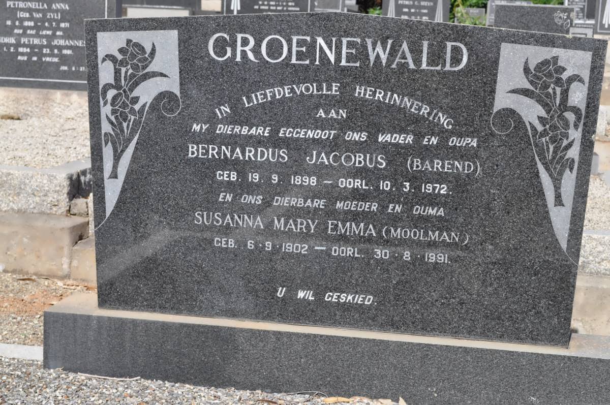 GROENEWALD Bernardus Jacobus 1898-1972 &amp; Susanna Mary Emma MOOLMAN 1902-1991