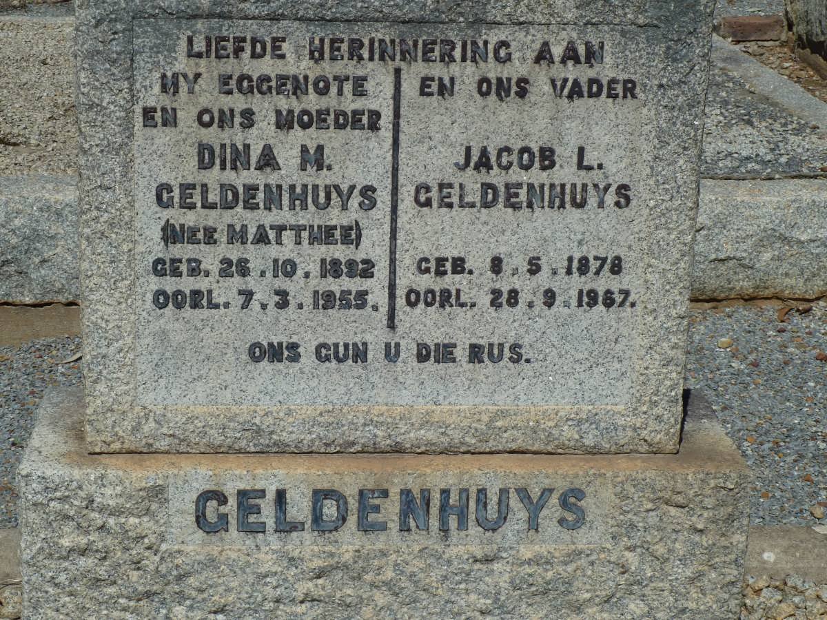 GELDENHUYS Jacob L. 1878-1967 &amp; Dina M. MATTHEE 1892-1955