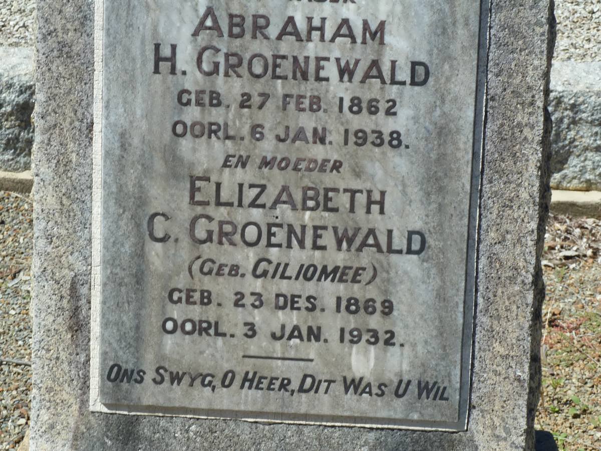 GROENEWALD Abraham H. 1862-1938 &amp; Elizabeth C. GILIOMEE 1869-1932
