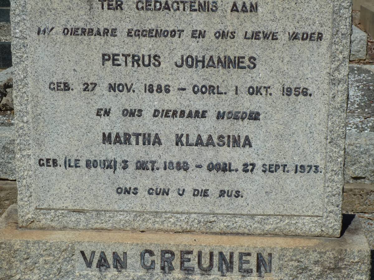 GREUNEN Petrus Johannes, van 1886-1956 &amp; Martha Klaasina LE ROUX 1888-1973