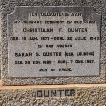 GUNTER Christiaan F. 1877-1943 &amp; Sarah S. LOURENS 1880-1967