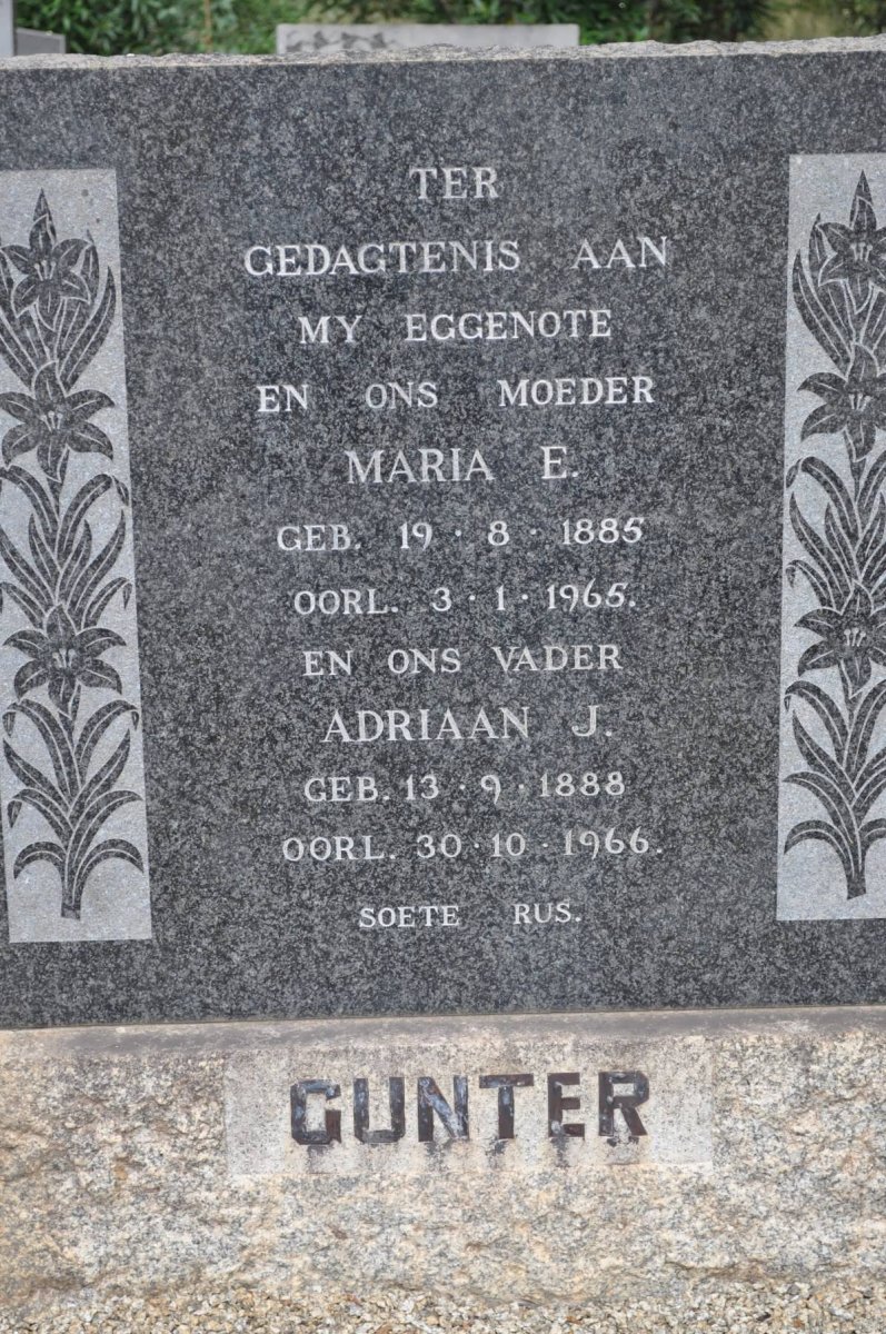 GUNTER Adriaan J. 1888-1966 &amp; Maria E. 1885-1965