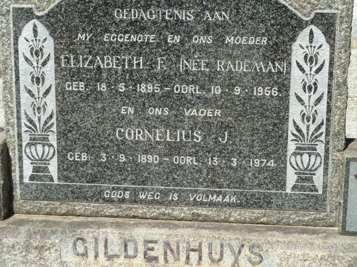 GILDENHUYS Cornelius J. 1890-1974 &amp; Elizabeth F. RADEMAN 1895-1956