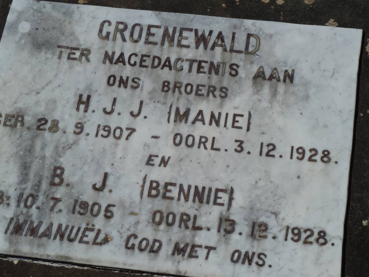 GROENEWALD B.J. 1905-1928 :: GROENEWALD H.J.J. 1907-1928 