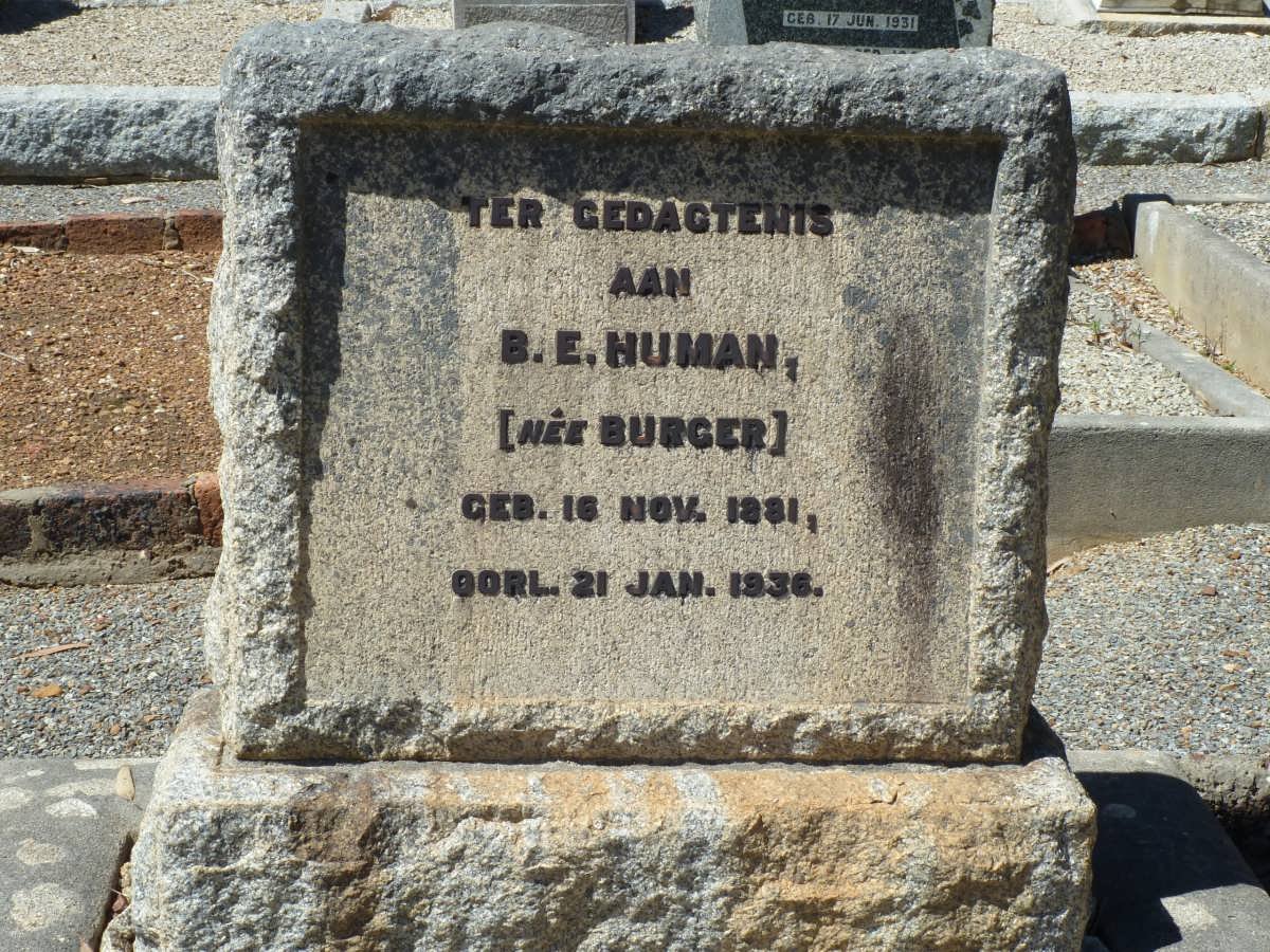 HUMAN B.E. nee BURGER 1881-1936