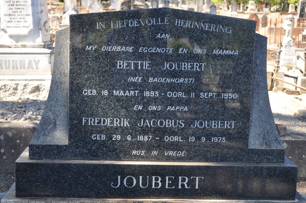 JOUBERT Frederik Jacobus 1887-1975 &amp; Bettie BADENHORST 1893-1950
