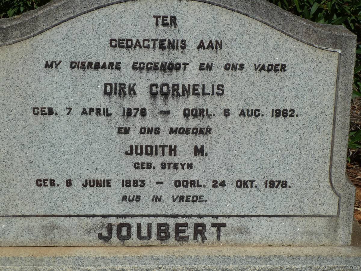 JOUBERT Dirk Cornelis 1876-1962 &amp; Judith M. STEYN 1893-1978