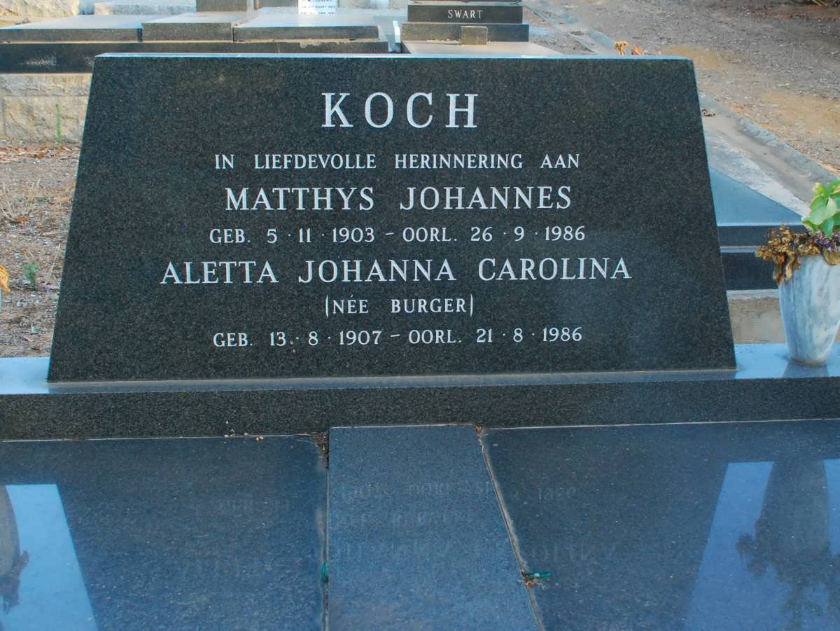 KOCH Matthys Johannes 1903-1986 &amp; Aletta Johanna Carolina 1907-1986