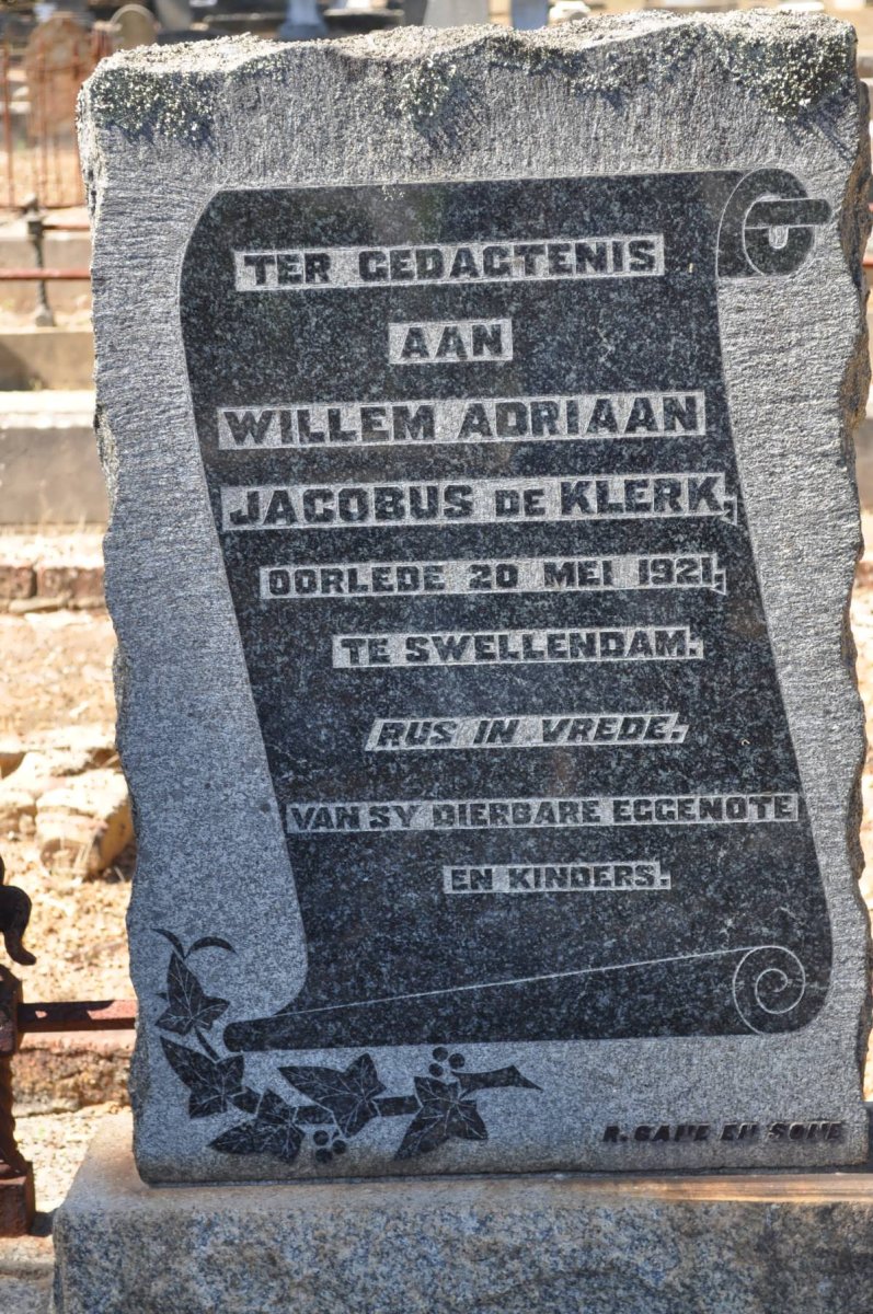 KLERK Willem Adriaan Jacobus, de -1921