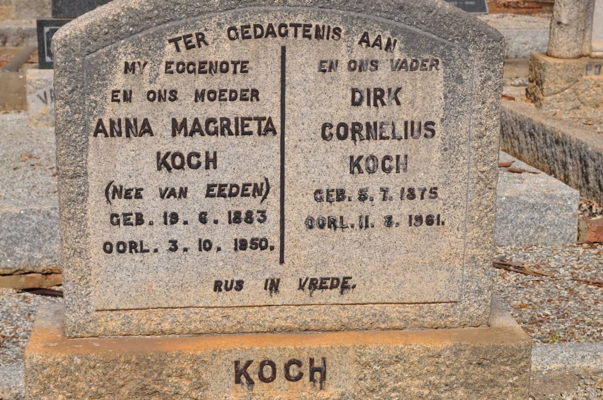 KOCH Dirk Cornelius 1875-1961 &amp; Anna Magrieta VAN EEDEN 1883-1950