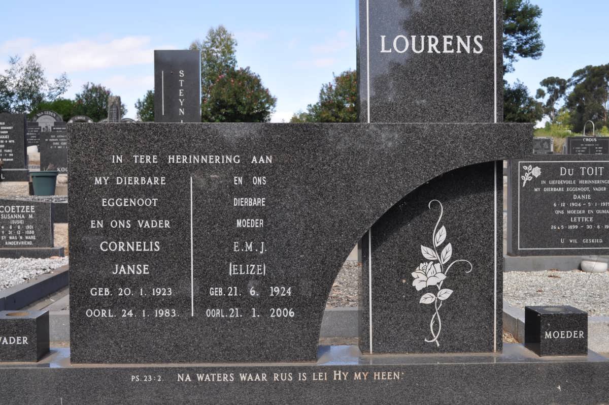 LOURENS Cornelis Janse 1923-1983 &amp; E.M.J. 1924-2006