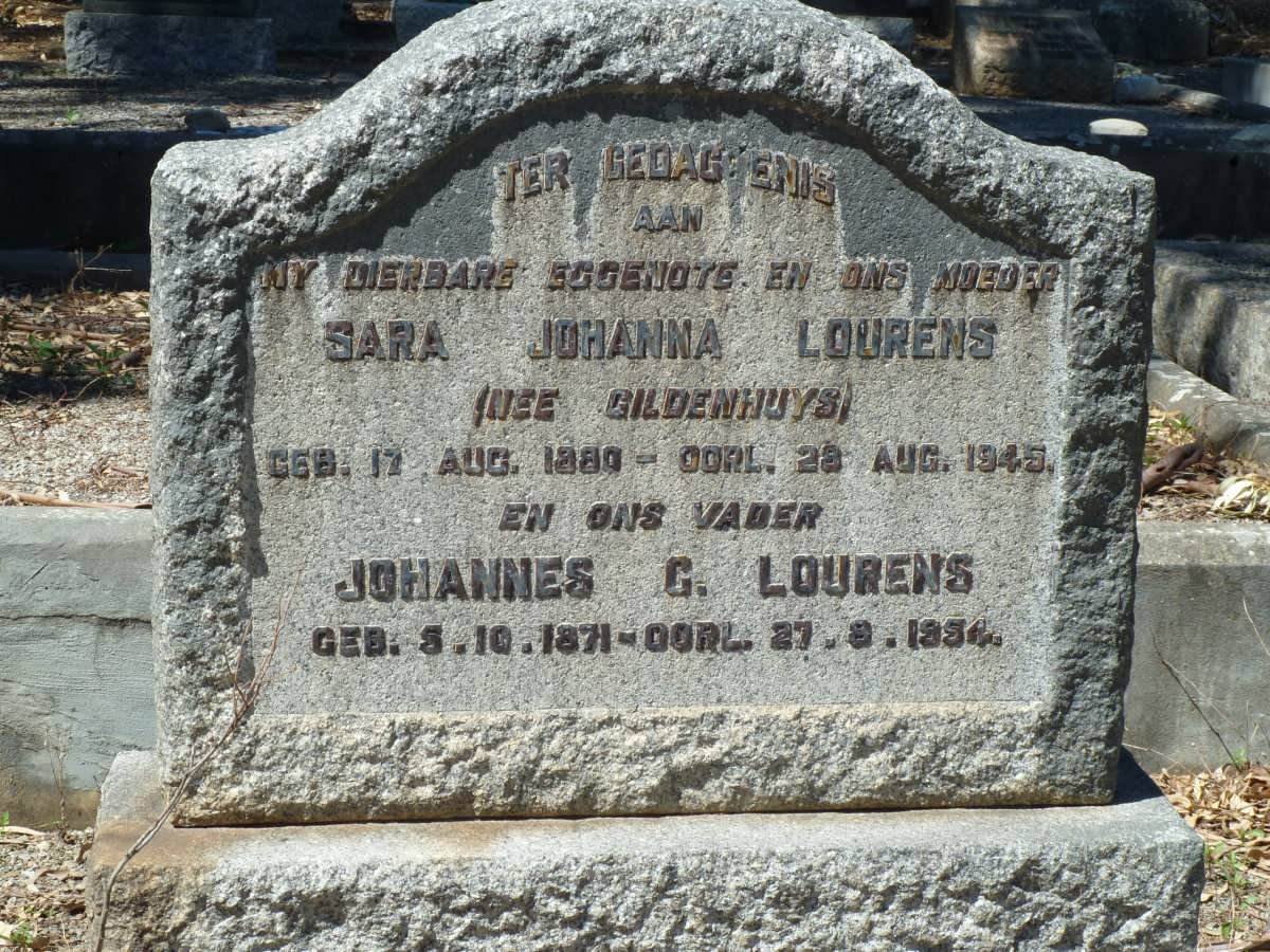 LOURENS Johannes G. 1871-1954 &amp; Sara Johanna GILDENHUYS 1880-1945