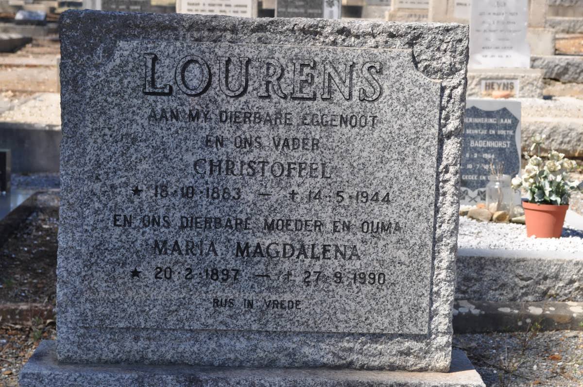 LOURENS Christoffel 1883-1944 &amp; Maria Magdalena 1897-1990