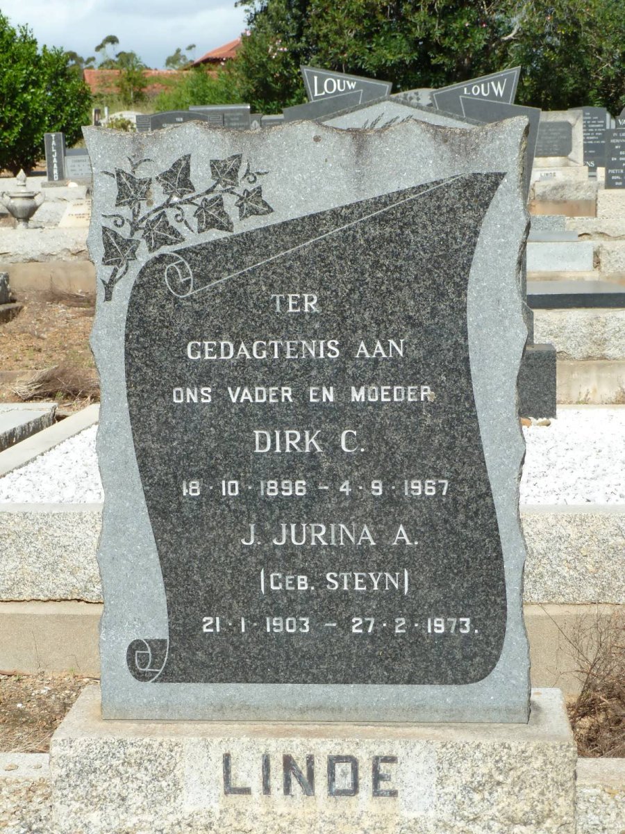 LINDE Dirk C. 1896-1967 &amp; J. Jurina A. STEYN 1903-1973
