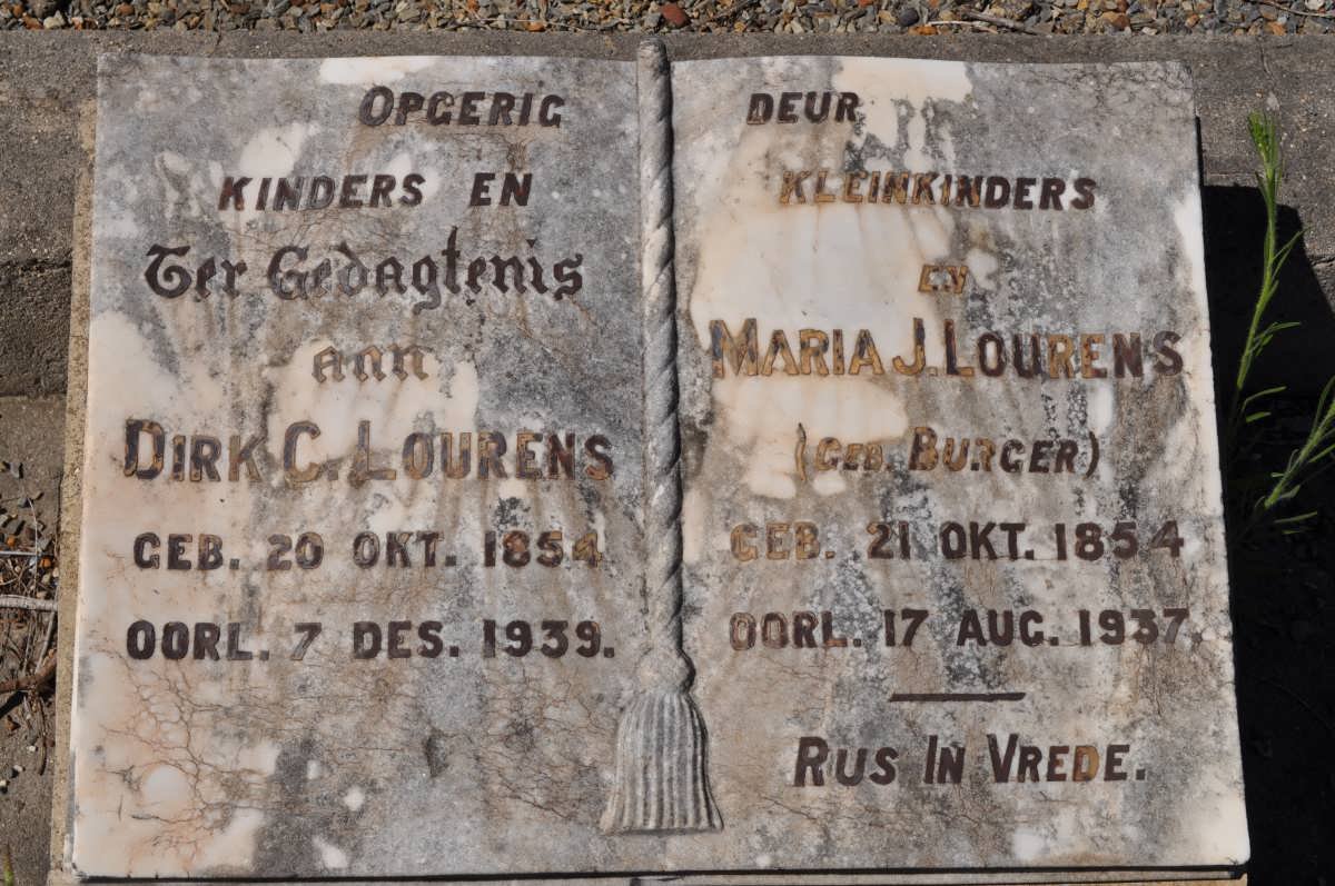LOURENS Dirk C. 1854-1939 &amp; Maria J. BURGER 1854-1937
