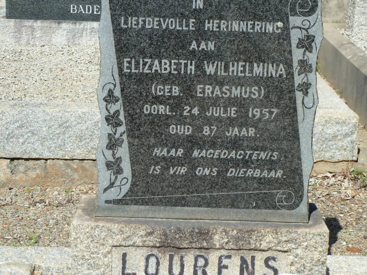 LOURENS Elizabeth Wilhelmina nee ERASMUS -1957