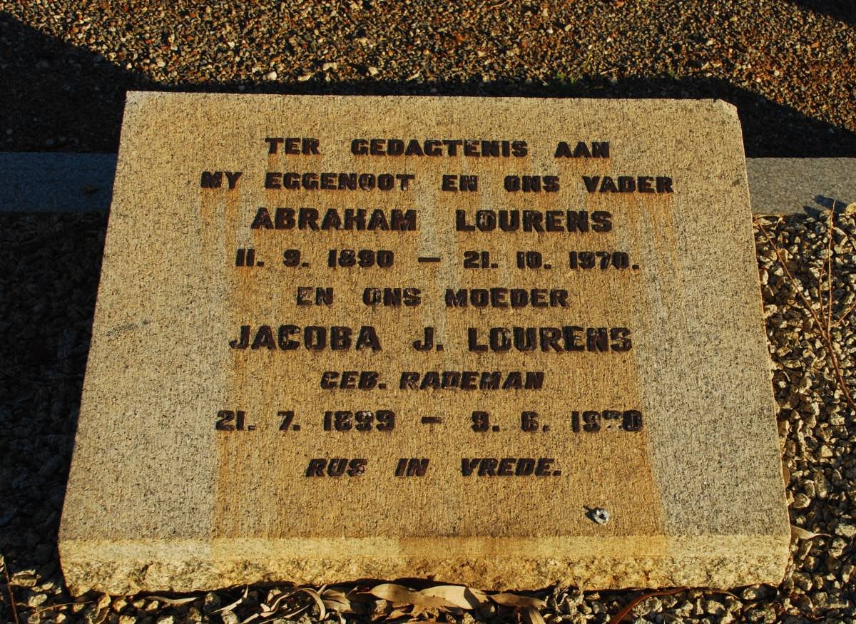 LOURENS Abraham 1890-1970 &amp; Jacoba J. nee RADEMAN 1899-1979