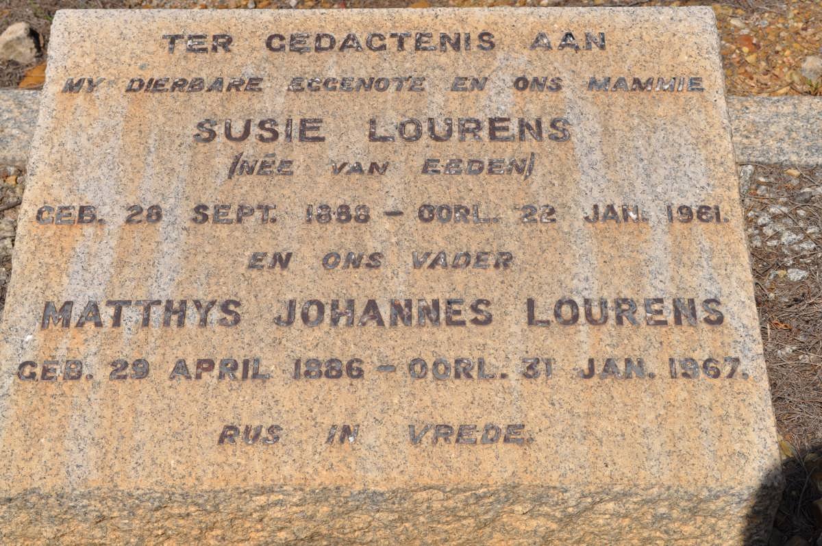 LOURENS Matthys Johannes 1886-1967 &amp; Susie VAN EEDEN 1888-1961