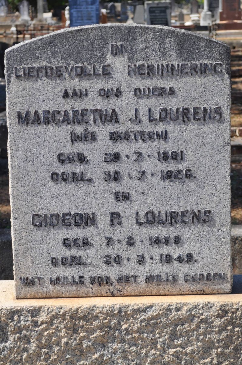 LOURENS Gideon P. 1859-1949 &amp; Margaretha J. EKSTEEN 1861-1926