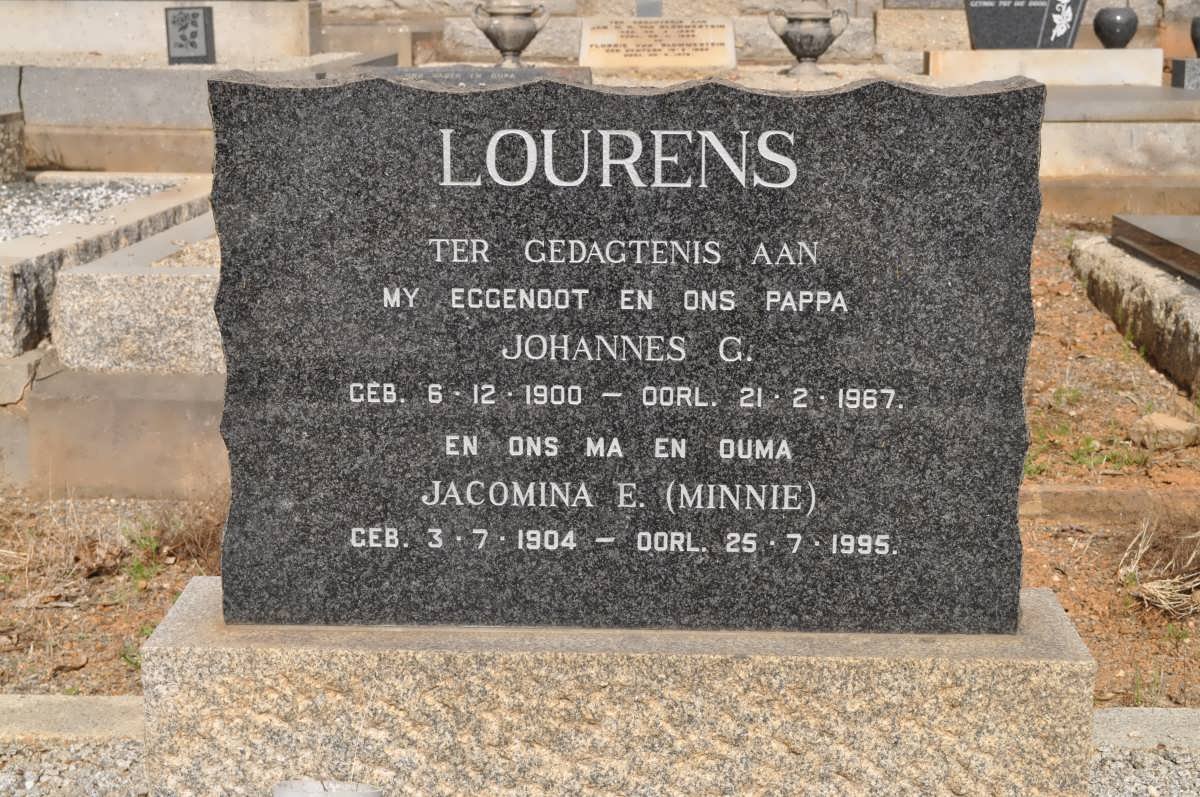 LOURENS Johannes G. 1900-1967 &amp; Jacomina E. 1904-1995
