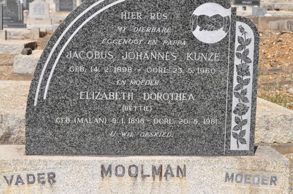 MOOLMAN Jacobus Johannes Kunze 1898-1960 &amp; Elizabeth Dorothea MALAN 1898-1981