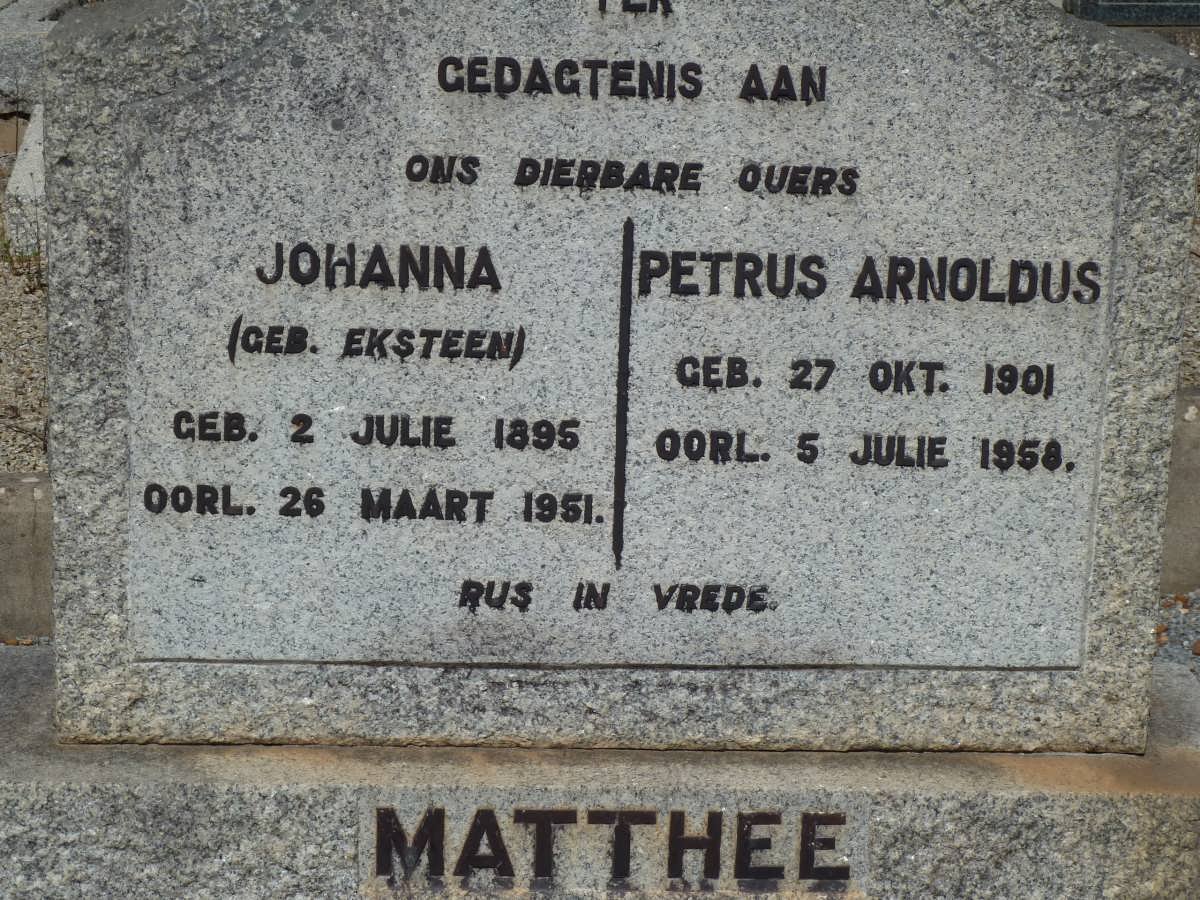 MATTHEE Petrus Arnoldus 1901-1958 &amp; Johanna EKSTEEN 1895-1951