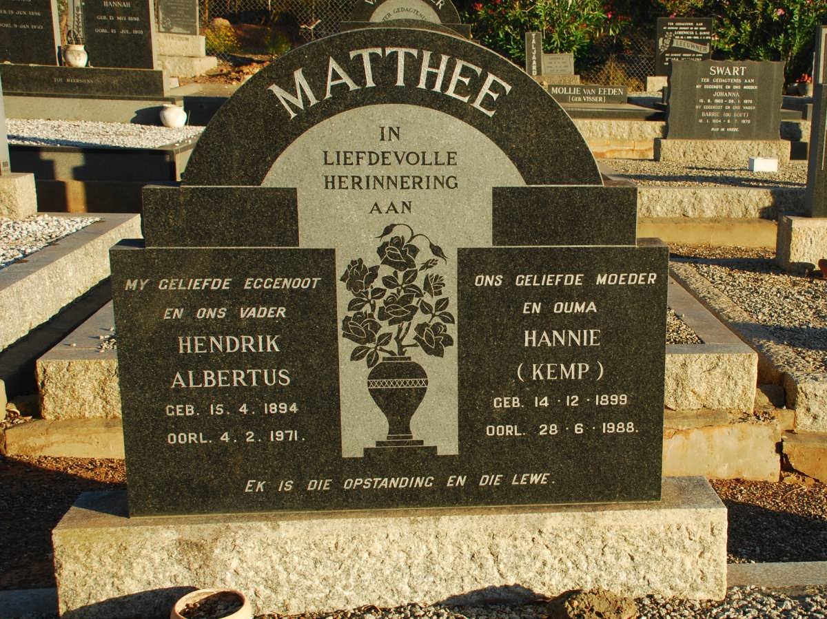 MATTHEE Hendrik Albertus 1894-1971 &amp; Hannie KEMP 1899-1988