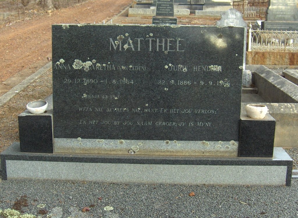 MATTHEE Jurie Hendrik 1886-1966 &amp; Anna Margaretha VAN EEDEN 1890-1964