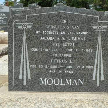 MOOLMAN Petrus L. 1899-1969 &amp; Jacoba A.S. LÖTZ 1894-1968