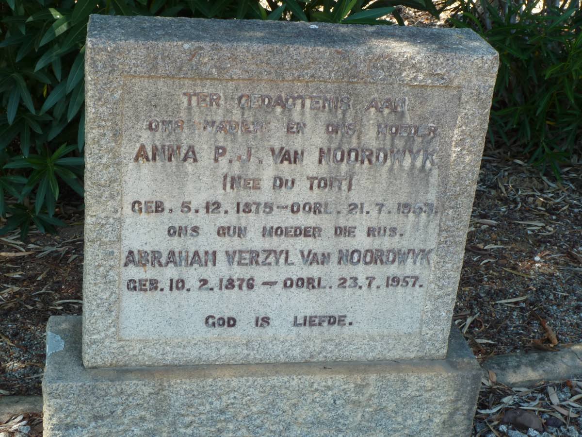 NOORDWYK Abraham Verzyl, van 1876-1957 &amp; Anna P.J. DU TOIT 1875-1953
