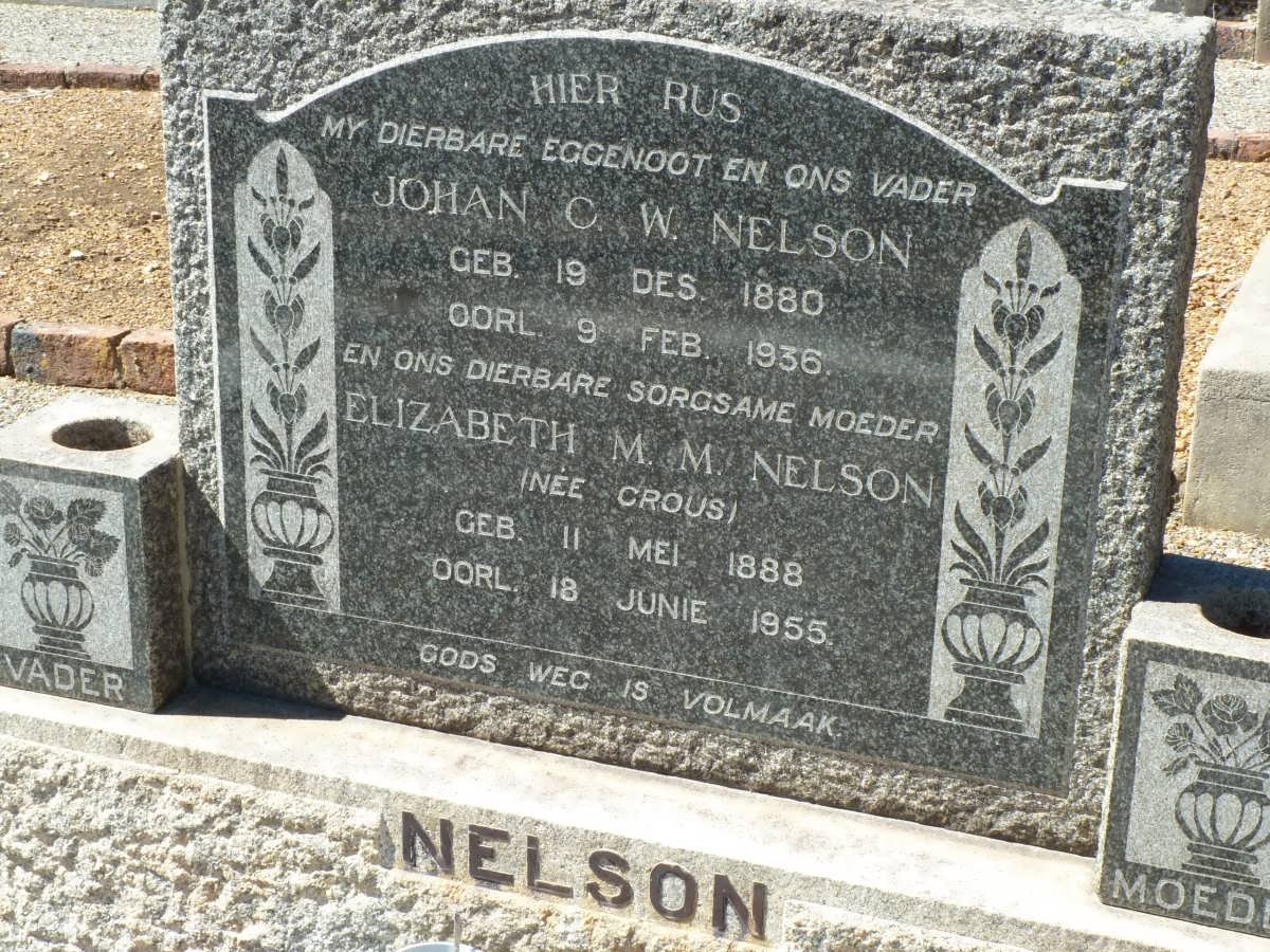 NELSON Johan C.W. 1880-1936 &amp; Elizabeth M.M. CROUS 1888-1955