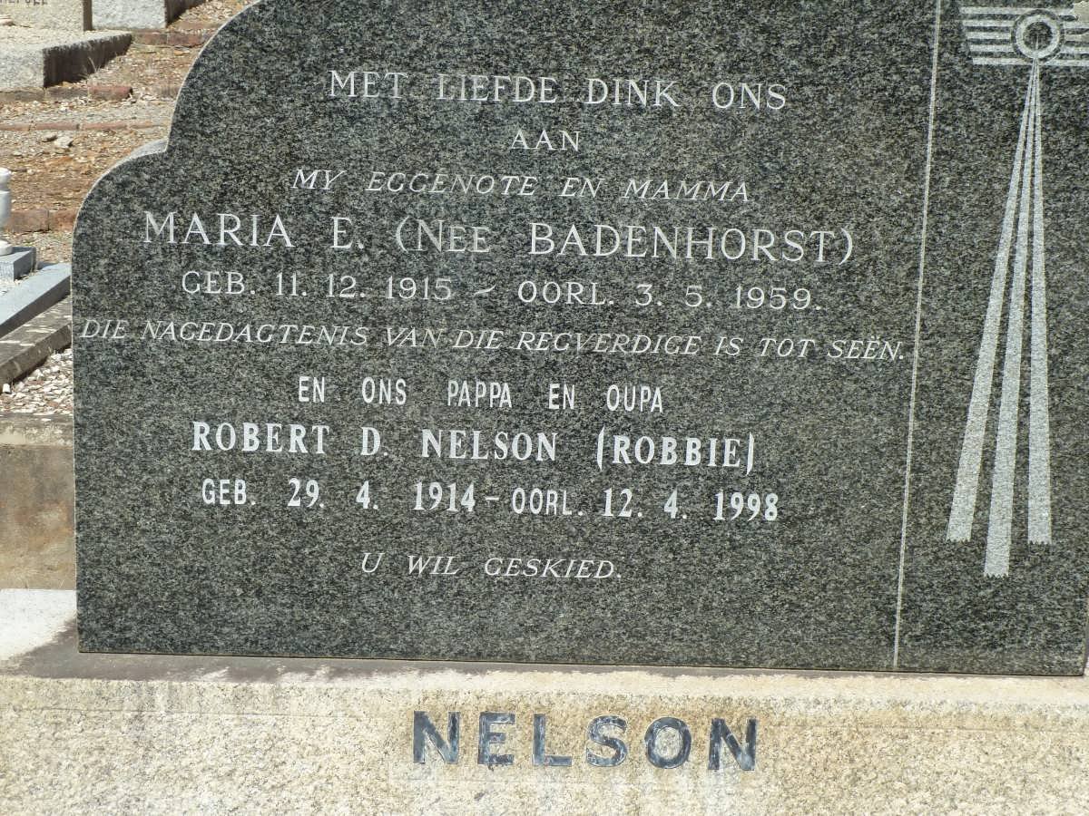 NELSON Robert D. 1914-1998 &amp; Maria E. BADENHORST 1915-1959