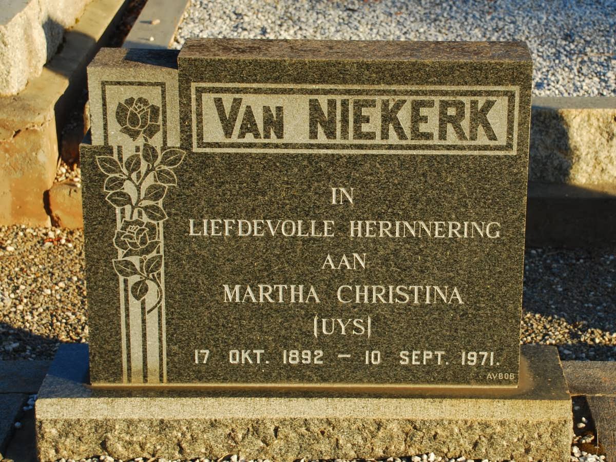 NIEKERK Martha Christina, van nee UYS 1892-1971