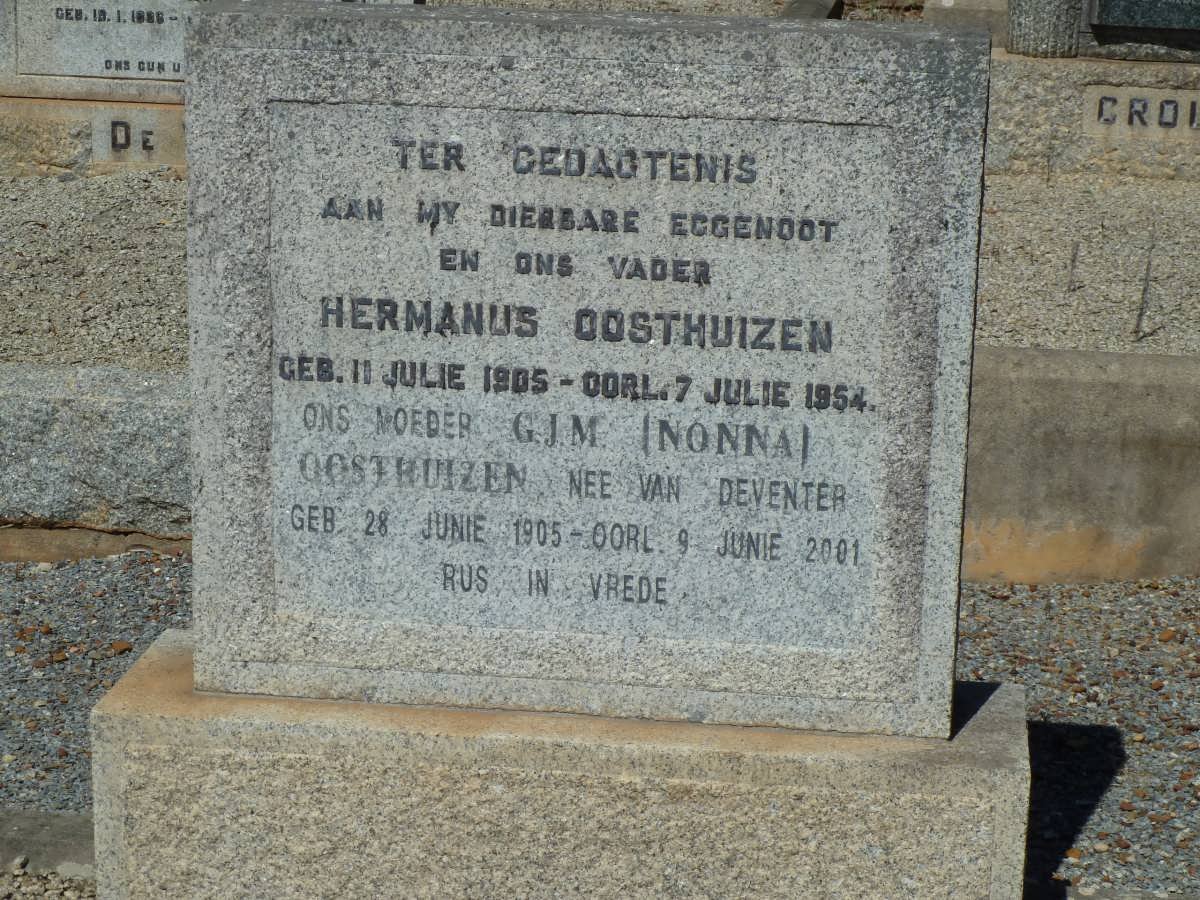 OOSTHUIZEN Hermanus 1905-1954 &amp; G.J.M. VAN DEVENTER 1905-2001