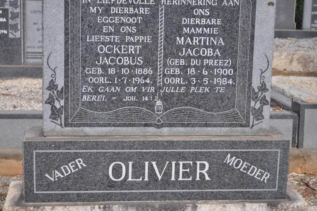 OLIVIER Ockert Jacobus 1886-1964 &amp; Martina Jacoba DU PREEZ 1900-1984