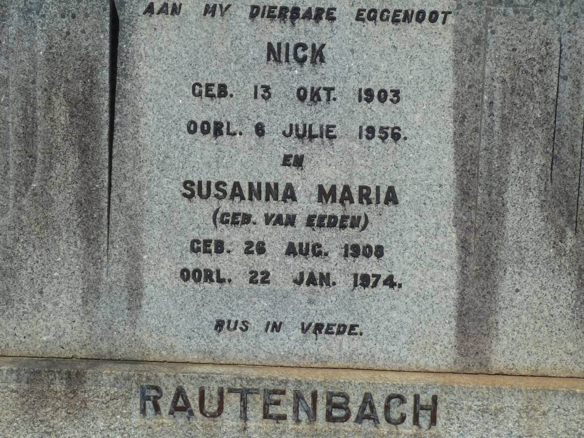 RAUTENBACH Nick 1903-1956 &amp; Susanna Maria VAN EEDEN 1908-1974