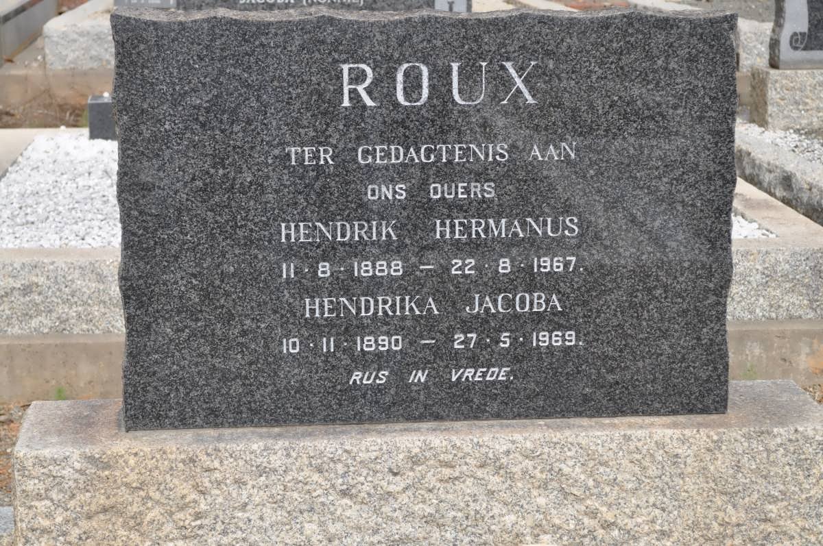 ROUX Hendrik Hermanus 1888-1967 &amp; Hendrika Jacoba 1890-1969