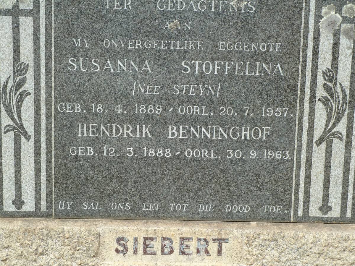 SIEBERT Hendrik Benninghof 1888-1963 &amp; Susanna Stoffelina STEYN 1889-1957