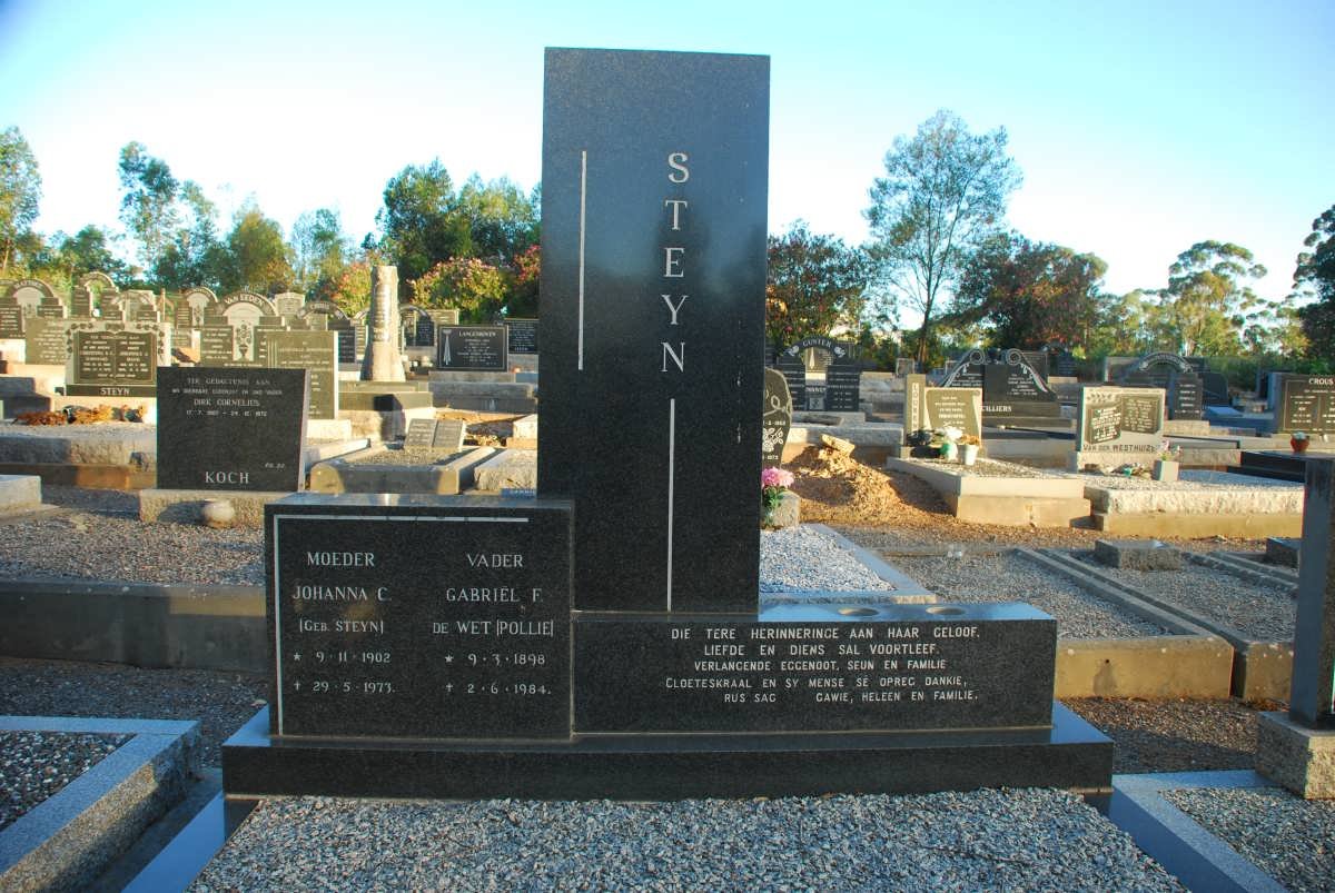 STEYN Gabriel F. de Wet  1898-1981 &amp; Johanna C. STEYN 1902-1973