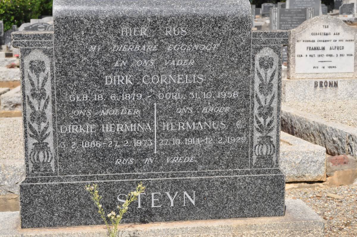 STEYN Dirk Cornelis 1879-1958 &amp; Dirkie Hermina 1886-1973 :: STEYN Hermanus C. 1914-1929