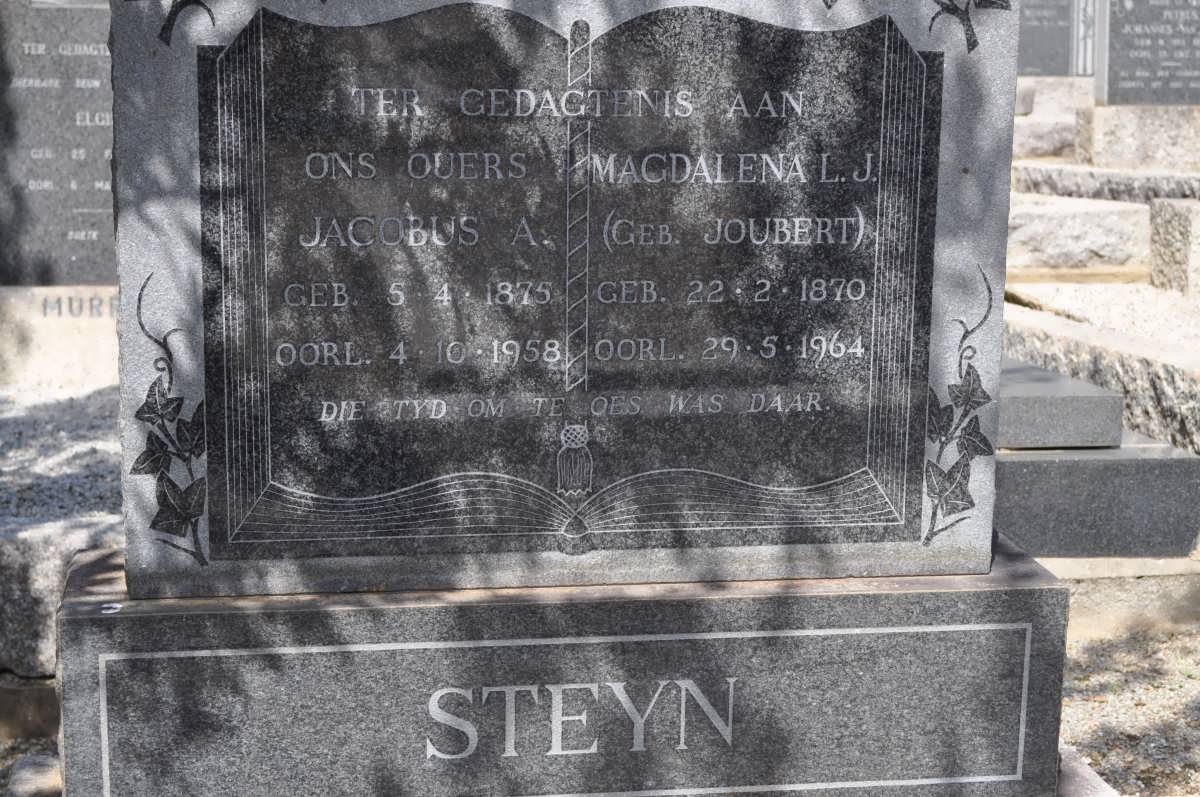 STEYN Jacobus A. 1875-1958 &amp; Magdalena L.J. JOUBERT 1870-1964