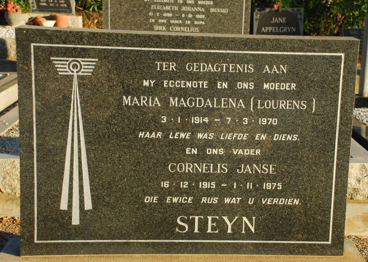 STEYN Cornelis Janse 1915-1975 &amp; Maria Magdalena LOURENS 1914-1970