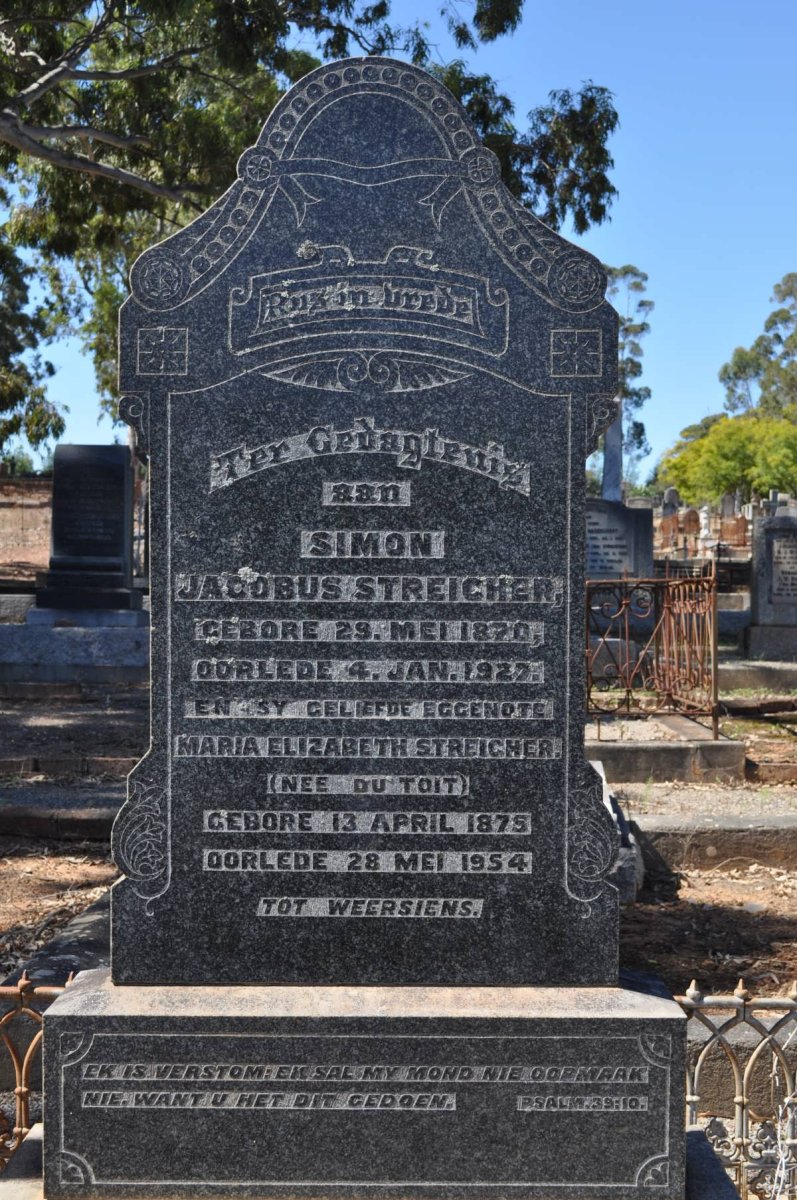 STREICHER Simon Jacobus 1870-1927 &amp; Maria Elizabeth DU TOIT 1875-1954