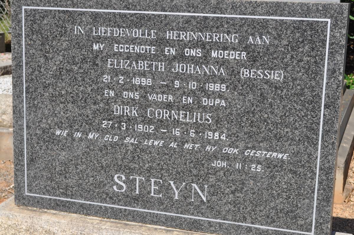 STEYN Dirk Cornelius 1902-1984 &amp; Elizabeth Johanna 1898-1969